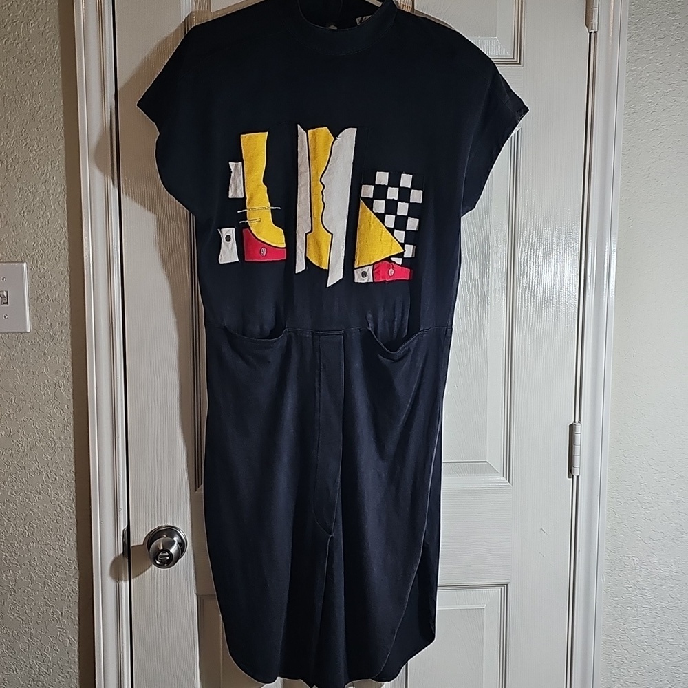 Sue Wong Vintage 80's Avante Garde Abstract Face Applique Dress Black Small